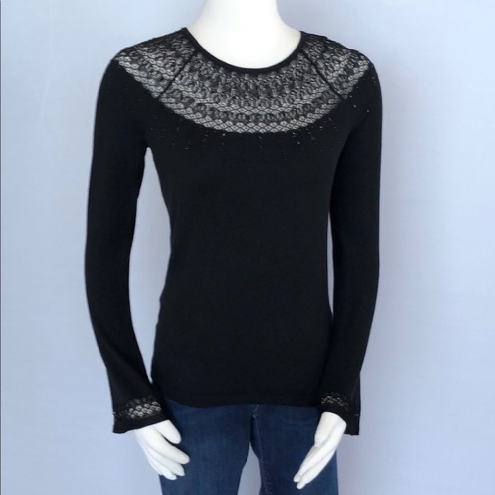 WHBM Black Beaded Lace Sweater